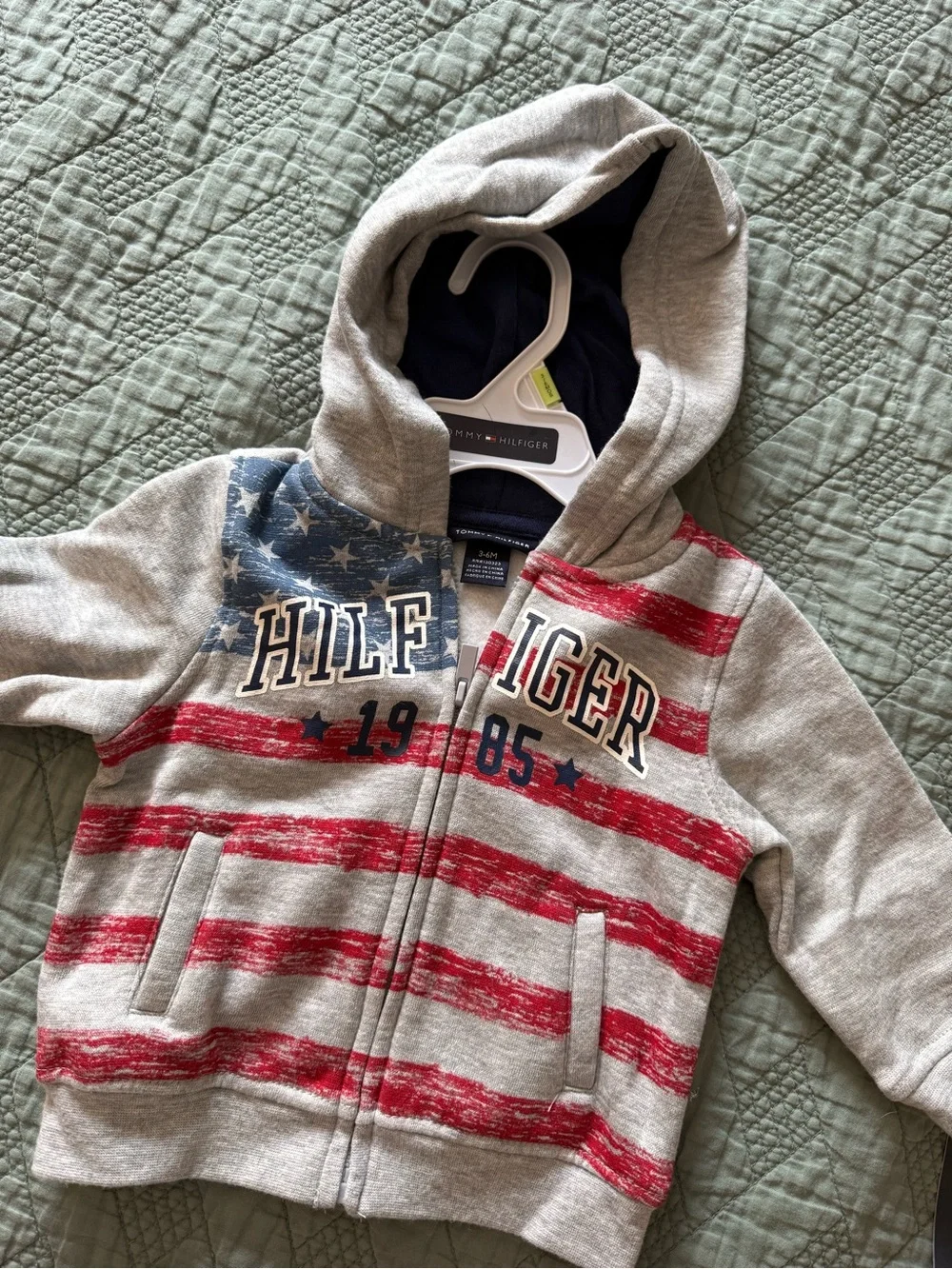 Tommy Hilfiger Gray Hoodie & Jogger Set with Red and Navy Flag Detail